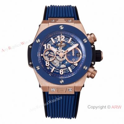 ZF Factory Hublot Unico King hub1280 Copy Watch Blue Bezel Rose Gold